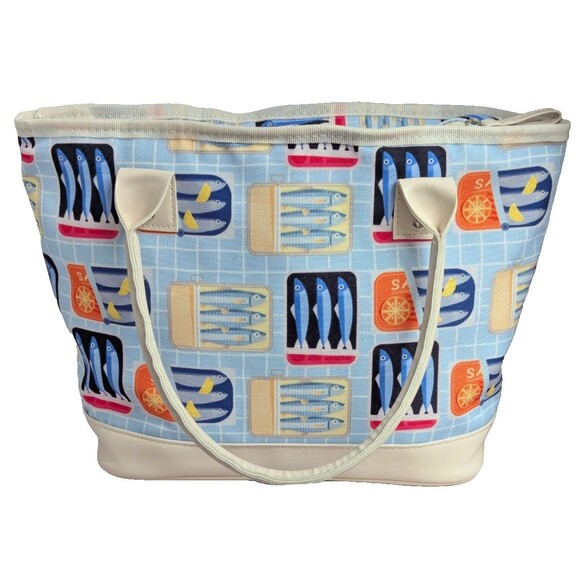 Ollie & Olivia Fish Design Insulated Lunch Box 2 Containers Cream Blue Gift NEW - Picture 3 of 10